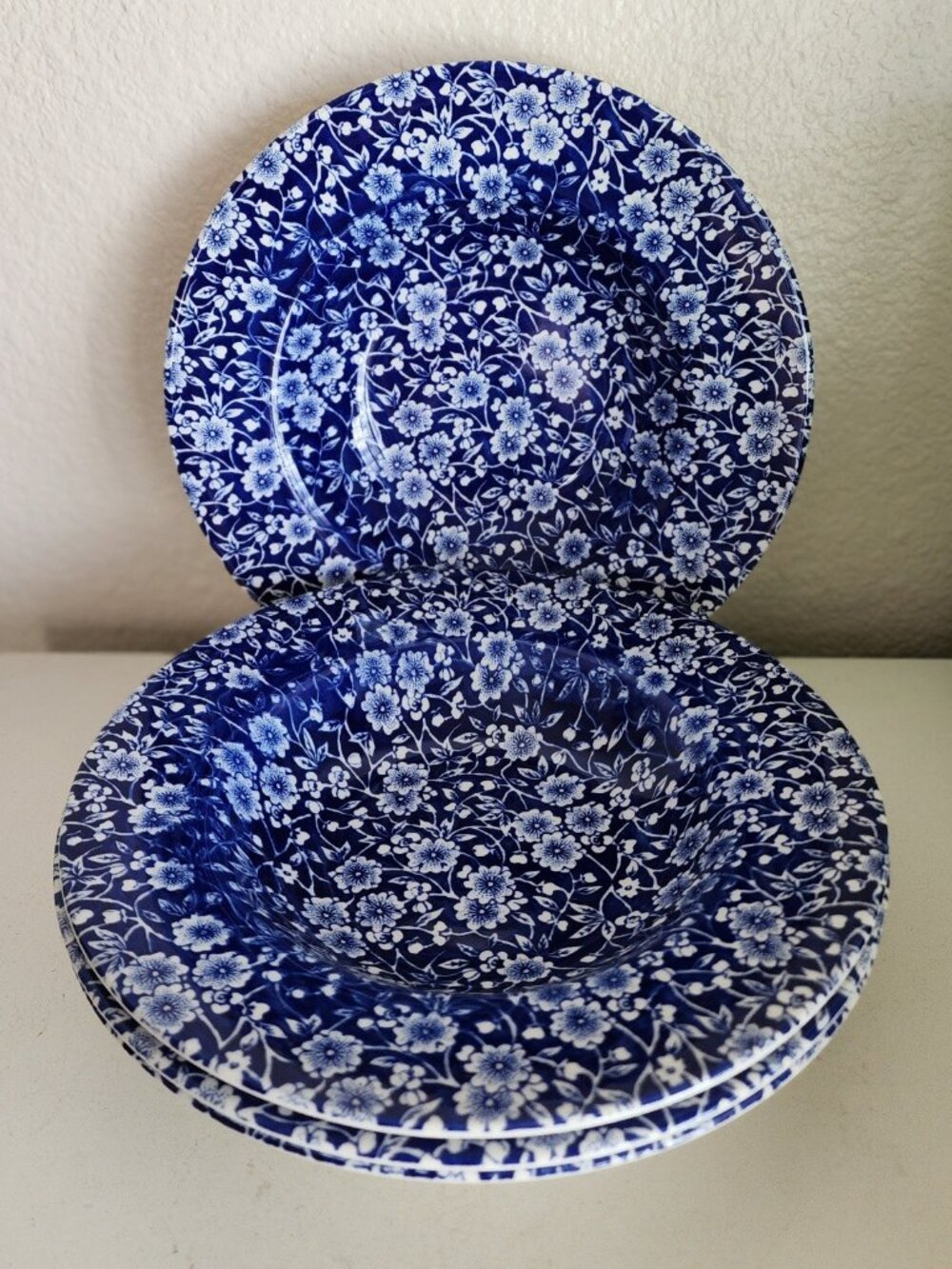 Chintz Calico Blue Large Rim 9" Soup Bowls Set of 2 by Churchill England
